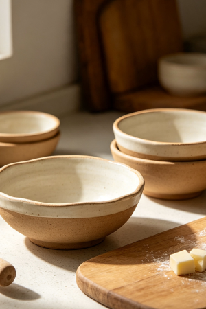 Handcrafted Style Ceramic Kitchen Bowl Set
